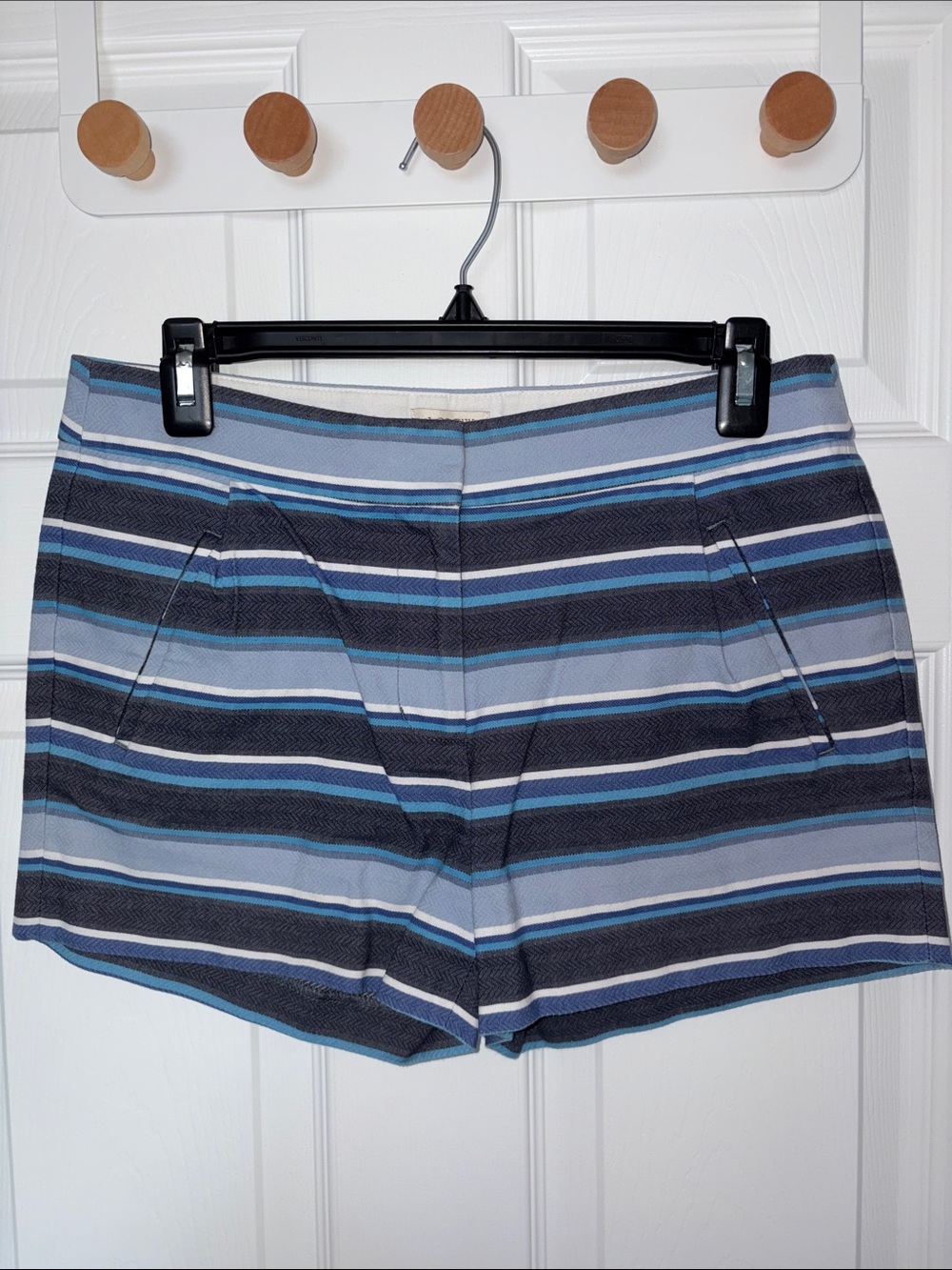 J. Crew High-Waist Striped Shorts in Navy, Light Blue and White
